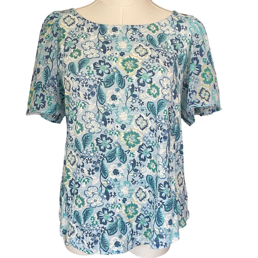 Lucky Brand Womens Gauzy Floral Top Fairycore Floral Flutter Sheer Size Medium